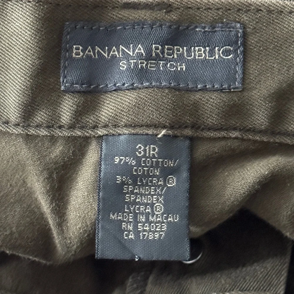 Banana Republic Stretch Pants‎ Mens 31R Khaki Brown Button Fly Y2K Casual
